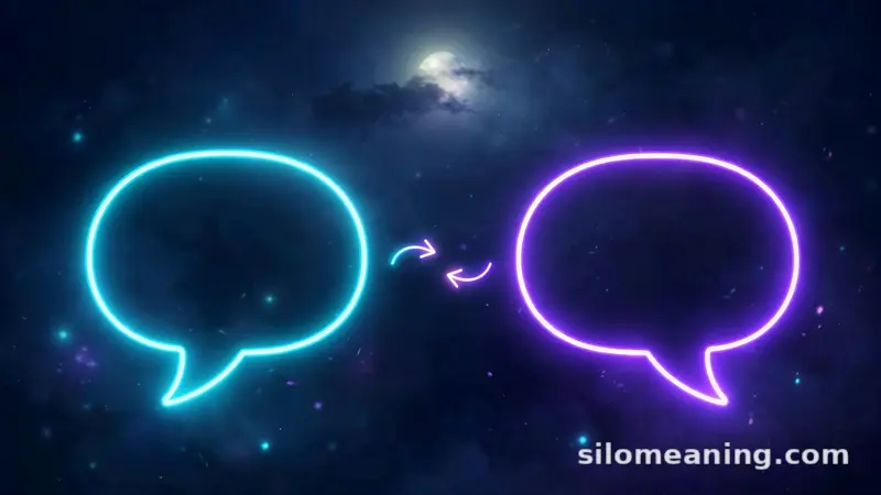 Two glowing neon speech bubbles facing each other showing how to reply to GNF