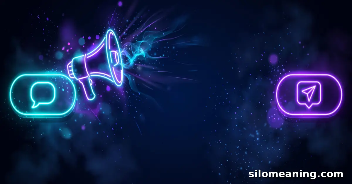 Glowing neon megaphone and reply icons illustrating ways to respond when someone says IMO