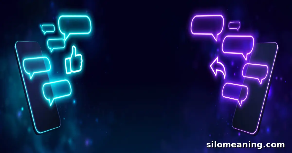 Neon chat bubbles floating between two glowing phones showing realistic IMO conversations
