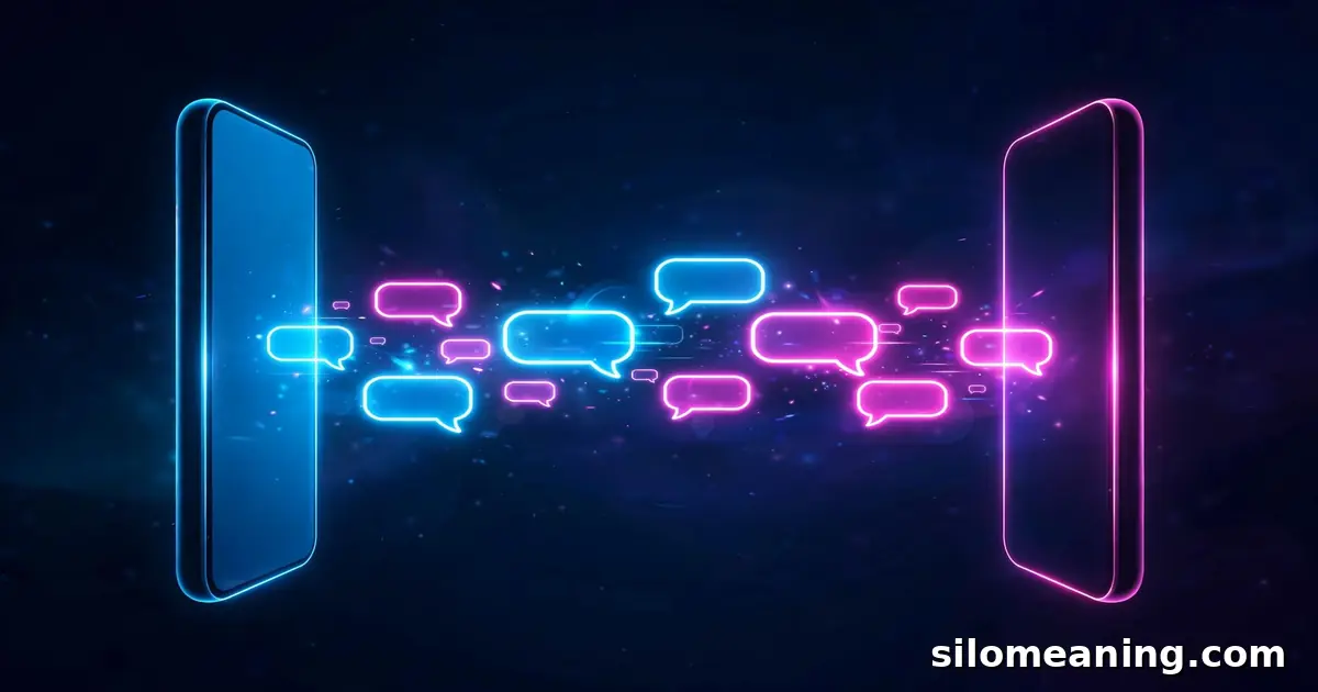 Two glowing phones exchanging neon chat bubbles showing realistic MFA code text conversations