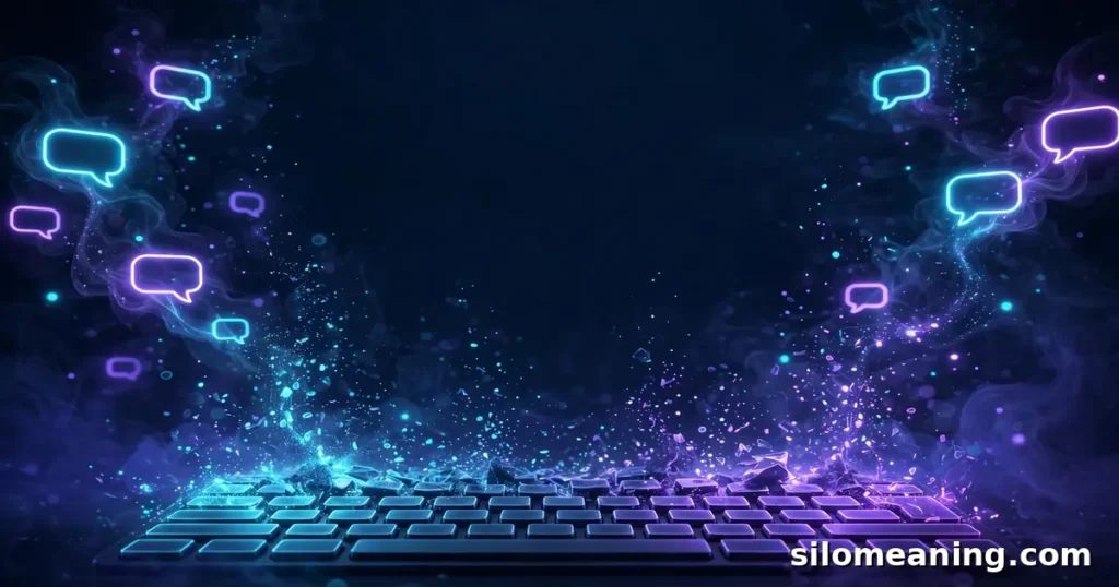 Glowing neon question-mark and chat bubbles illustrating the mysterious origin of RBN in text